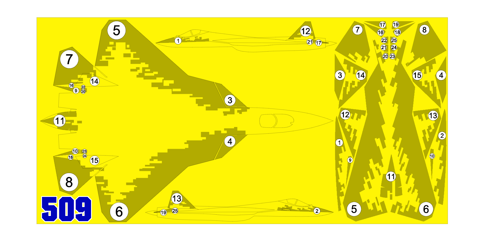 AM72131 Маска окрасочная для Су-57 (Новый) Пиксель Борт №509 Звезда 1/72
