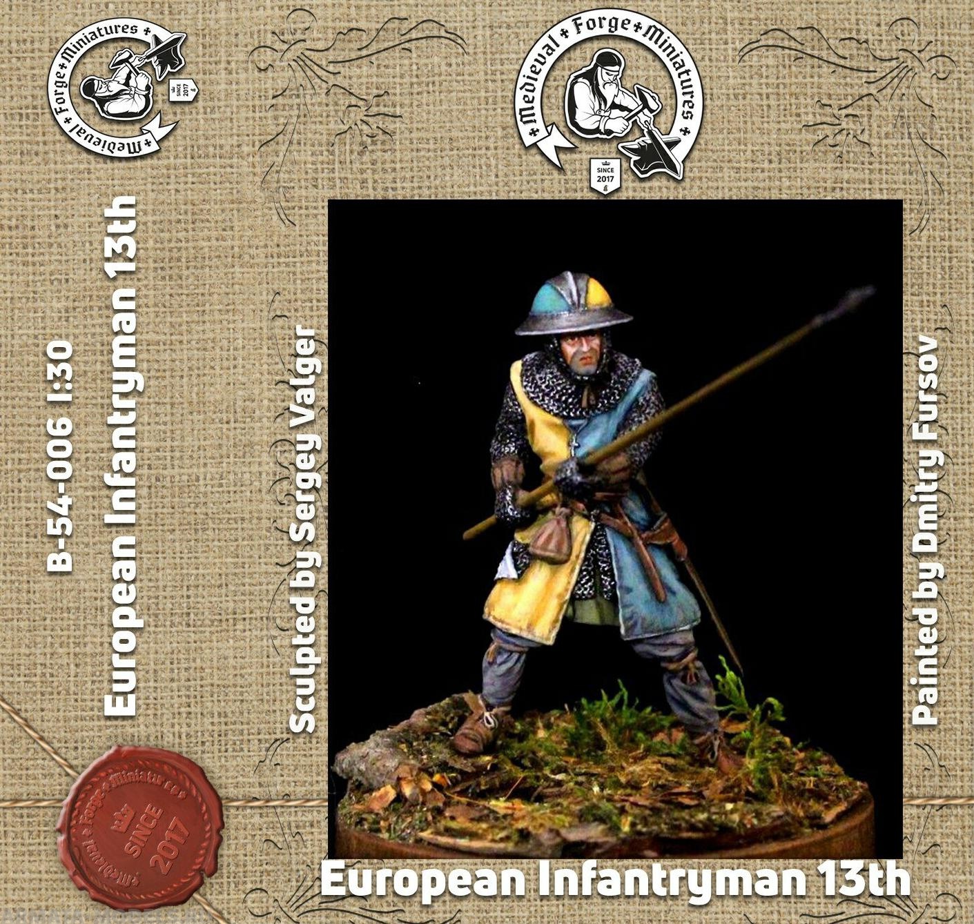 B-54-006 Фигура Европейский пехотинец 13 века 54мм Medieval Forge Miniatures