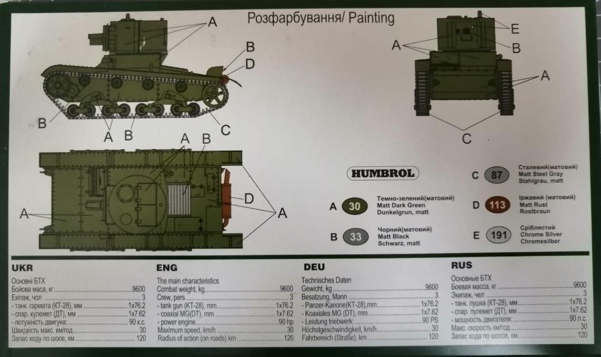 UMmt686-1 Танк Т-26 с цилиндрической башней и 76,2 мм танковой пушкой КТ-28 (пластиковые траки) UM