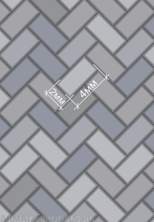 040tkb012 Текстура серой брусчатки для макетов. Рисунок ёлочка. Лист А4.