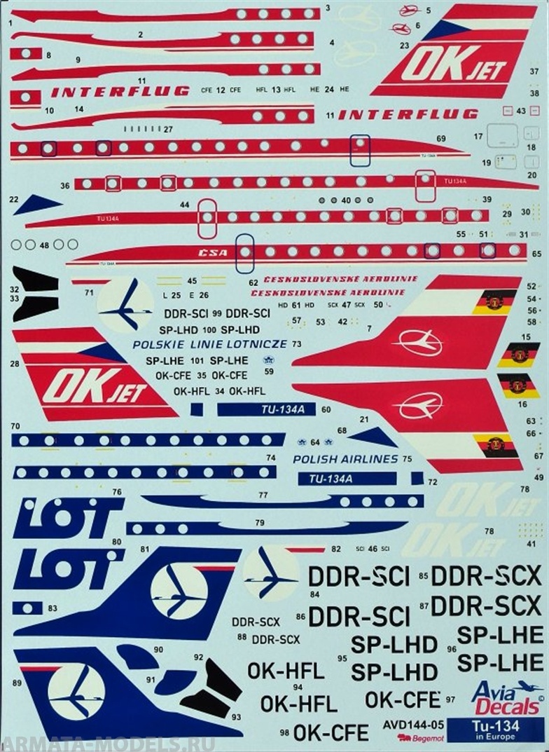 14405 Декаль AVD Туполев Ту-134 часть 2