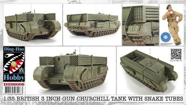 DH96006 British 3 Inch gun Churchill tank & Snake tubes W/ 1Figure Ding-Hao Hobby