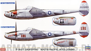 02068 Самолет P-38J/L LIGHTNING SOUTH PACIFIC ACES COMBO (Two kits in the box) Hasegawa