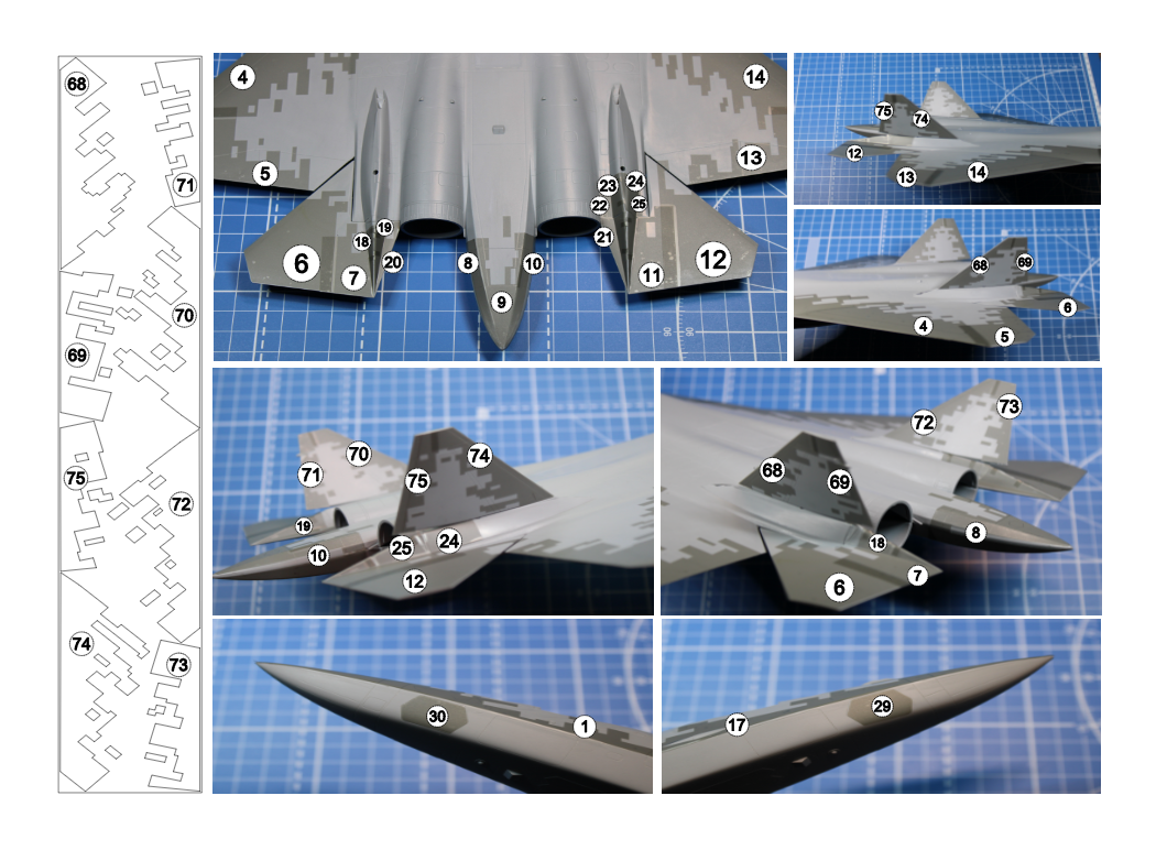 AM48121 Окрасочная маска камуфляж Су-57 борт №55 (двусторонний)