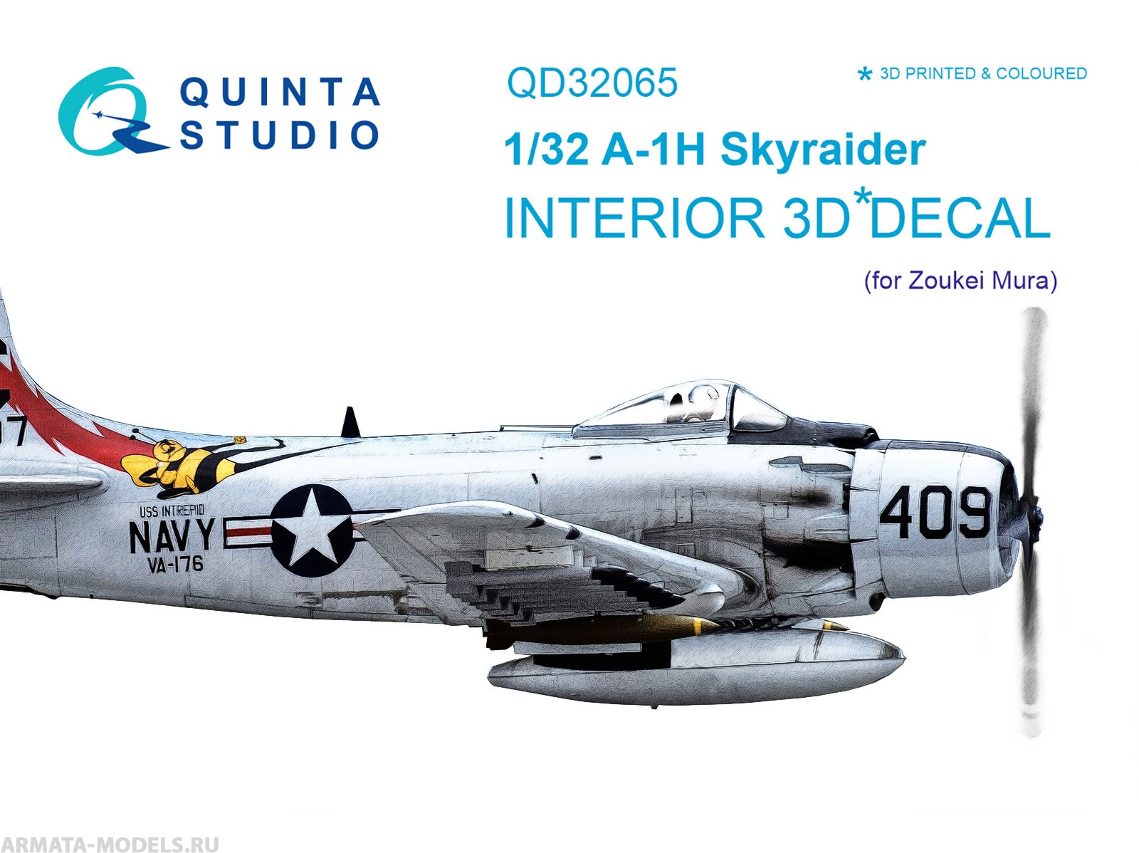 QD32065 3D Декаль интерьера кабины A-1H Skyraider (для модели ZM SWS)