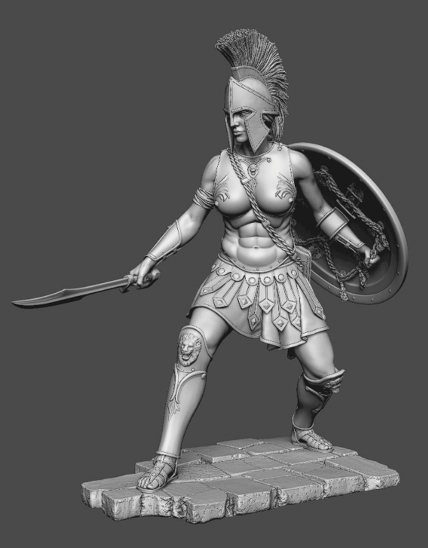 CHM-54345(М). Миры Фэнтези: Спартанская женщина-воин (2 варианта правой руки). 54 мм. Материал - белый металл. Chronos Miniatures