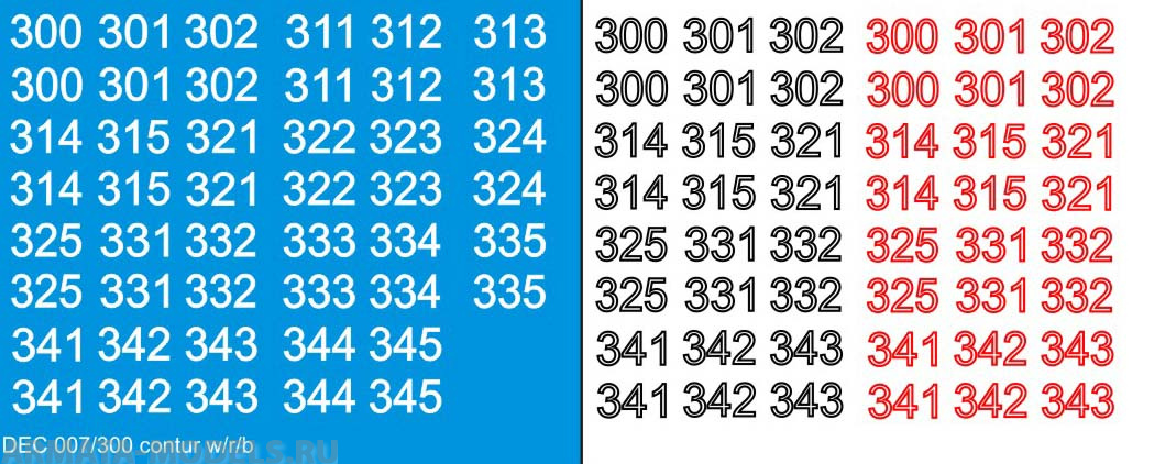 DEC007/300 Номера на немецкую технику масштаб 1/100 с 100 по 400. Цвет – красный/черный контур на выбор + белый центр