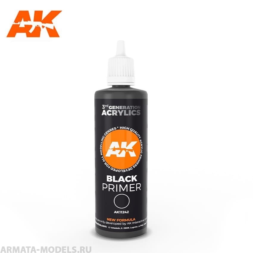 AK11242 Грунтовка Black Primer 100 ml 3rd Generation
