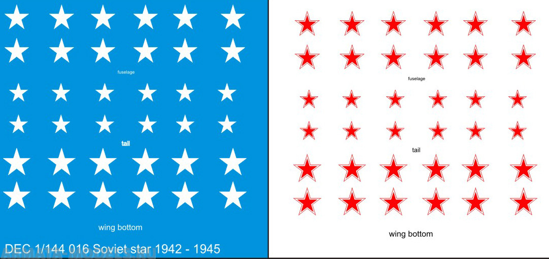 DEC1/144-016 Декаль 1/144 советские опознавательные знаки 1942 - 1945