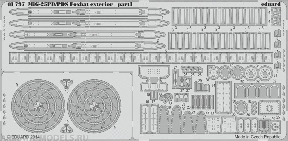 48797 Фототравление Mig-25PD/PDS Foxbat exterior for Kitty Hawk