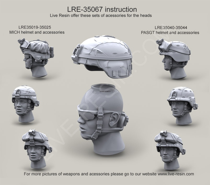 LRE35067 Набор голов современной армии США с очками ESS Crossbow Goggles