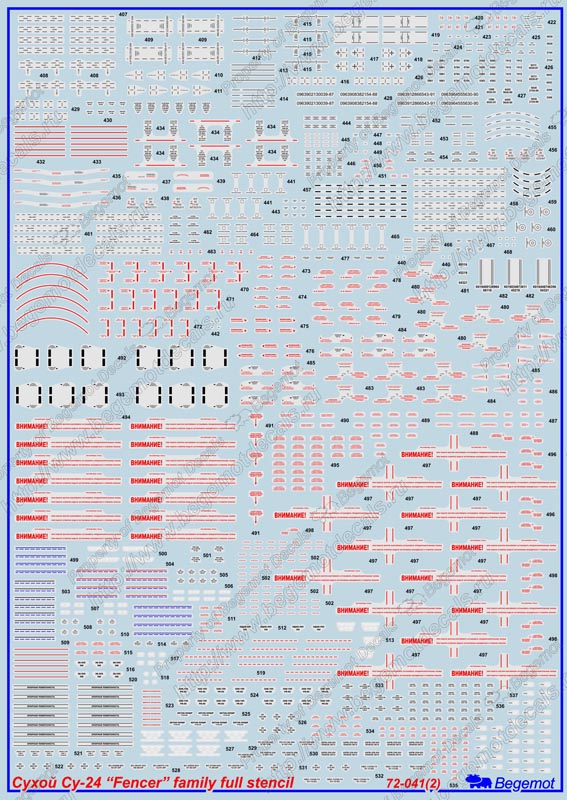 72041 Декаль Сухой Су-24 технические надписи