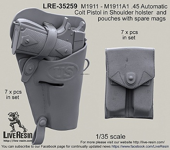 LRE35259 Автоматический пистолет M1911 - M1911A1 .45 Automatic Colt Pistol в плечевой кобуре и патронная сумка с запасными магазинами.